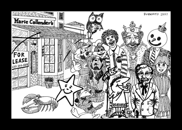Editorial cartoon: Marie Callender's building